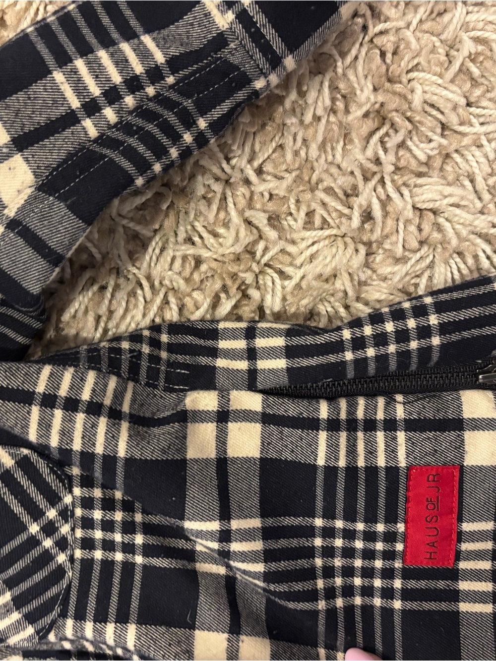 HAUS & JR Boys Black and Cream Plaid Button-Down Shirt